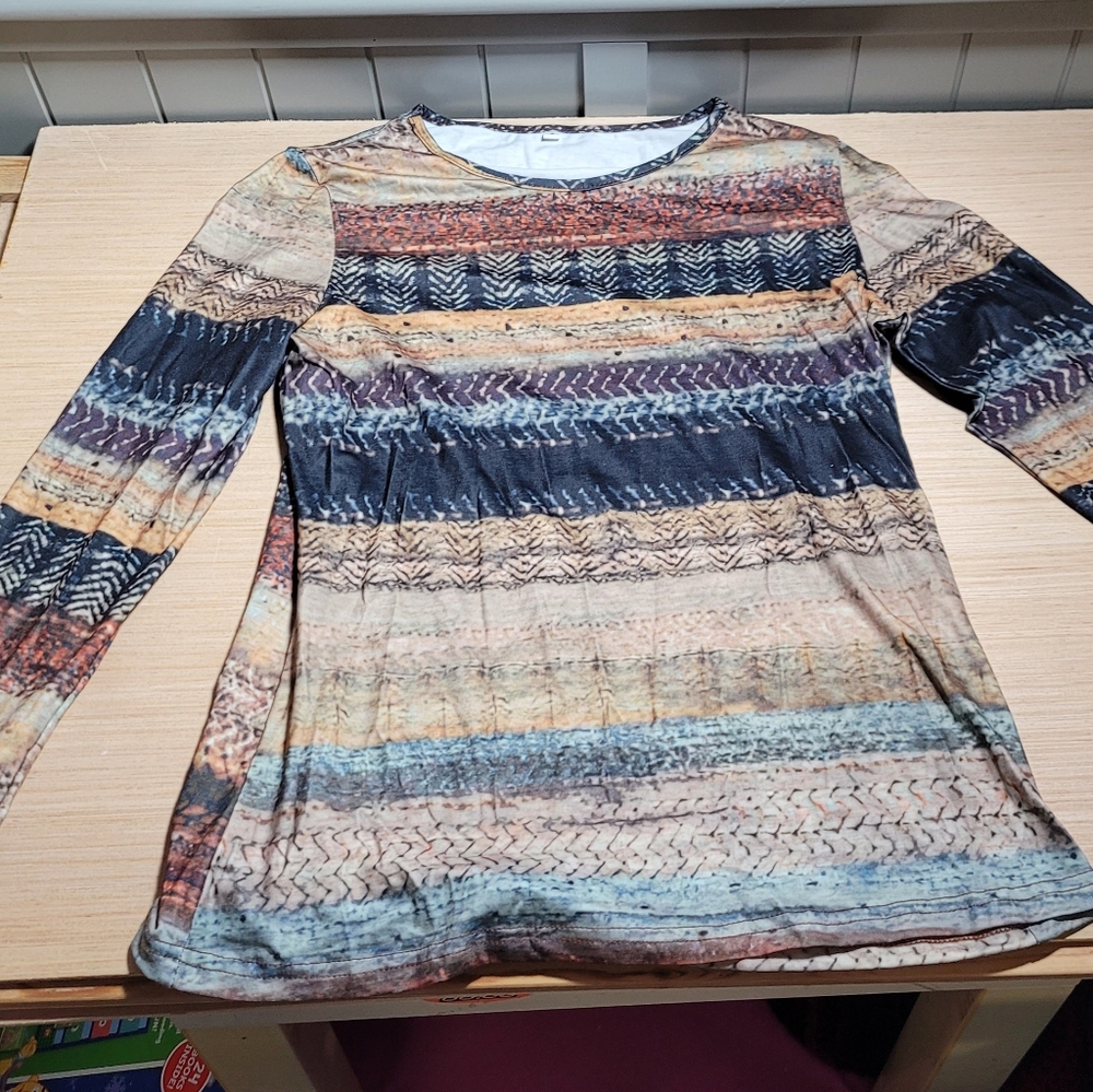 Chic Multicolor Patterned Long Sleeve Top